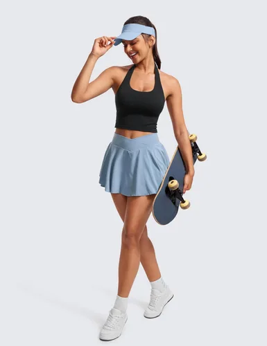 Vista 3 de CRZ YOGA - Brasier deportivo Butterluxe con cuello halter para mujer, con relleno, para entrenamiento o yoga, camiseta corta con relleno integrado