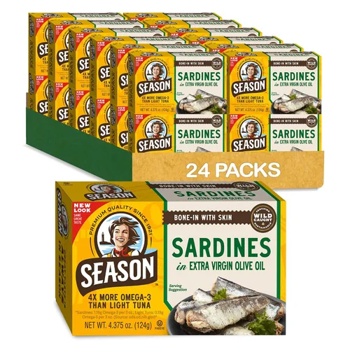 Vista 7 de Season Sardinas en salsa picante, capturadas en la naturaleza, 0.85 oz de proteína, bocadillos Keto, más Omega 3 que atún, Kosher, alto en calcio