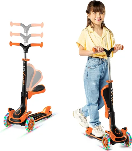 Vista 9 de Scooter de 3 ruedas para niños con asiento plegable, altura ajustable del manubrio, juguete de paseo inclinado para conducir para niños a partir