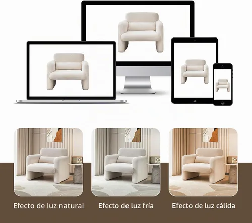 Vista 8 de Sillas de acento de 33.86 pulgadas, silla moderna con brazos de tela sherpa, cómodo sillón tapizado para descanso, sofá individual con almohada