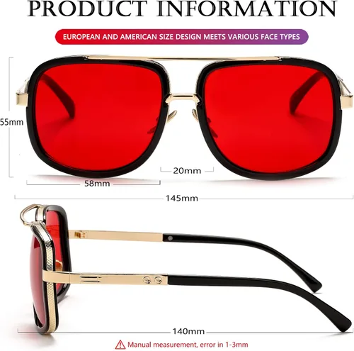 Vista 7 de AIEYEZO Gafas de sol para hombres y mujeres gafas de sol militares aviador vintage cuadrado marco de metal clásico estilo piloto