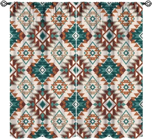 Vista 15 de Cortinas aztecas tribales, cortinas nativas, boho, cráneo, patrón tribal nativo, oscurecimiento de habitación, bolsillo para barra, tratamiento