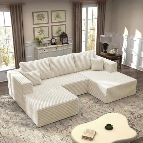 Vista 18 de Sofá modular en forma de L de 118 pulgadas, moderno sofá modular de pana de espuma viscoelástica de 4 plazas con otomana, asiento profundo tapizado