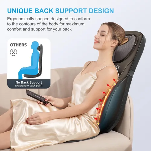 Vista 4 de COMFIER Shiatsu - Masajeador de cuello y espalda con calor, almohadilla ajustable para silla de masaje, cojín de asiento de masaje