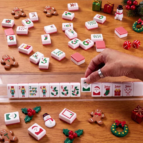Vista 7 de Juego de 160 azulejos de Mahjong americano, cascanueces, rojo