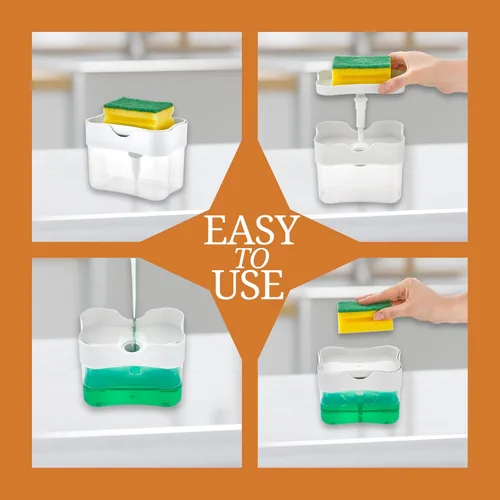 Vista 5 de HEFA Dispensador de jabón para platos y soporte de esponja para fregadero de cocina, dispensador de jabón para lavar platos, esponja para platos