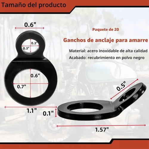 Vista 2 de Covzoe Paquete de 20 anillos de correa de amarre, anillo de amarre de acero inoxidable para montaje en el garaje, ganchos de anclaje para motocross