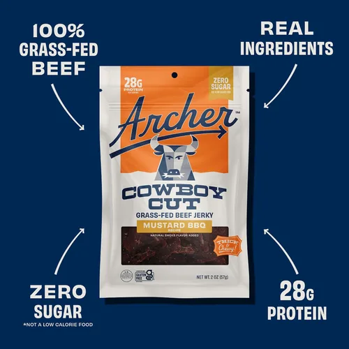 Vista 4 de Country Archer Bbq de carne seca de res alimentada con hierba, aperitivo de carne sin azúcar, paquete de bocadillos de proteína sin azúcar, sabor a