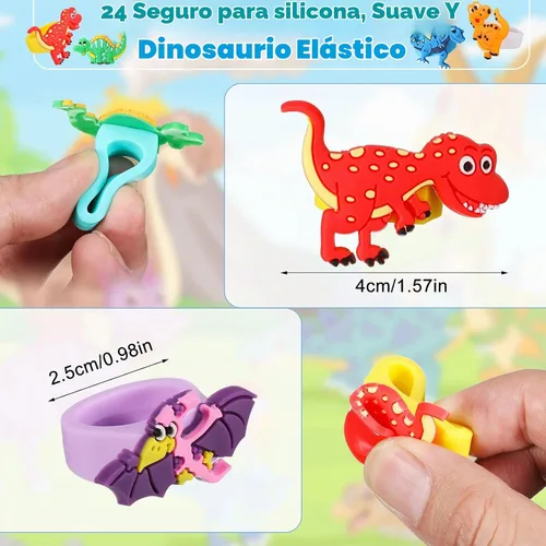 Vista 3 de Chalyna - Paquete de 24 anillos de dinosaurio, adornos para cupcakes
