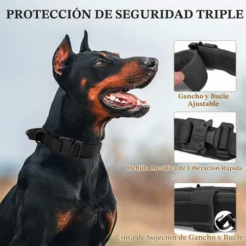 Vista 4 de Collar táctico para perro con asa, collar de entrenamiento militar ajustable para perros, nailon suave y hebilla de metal resistente para perros