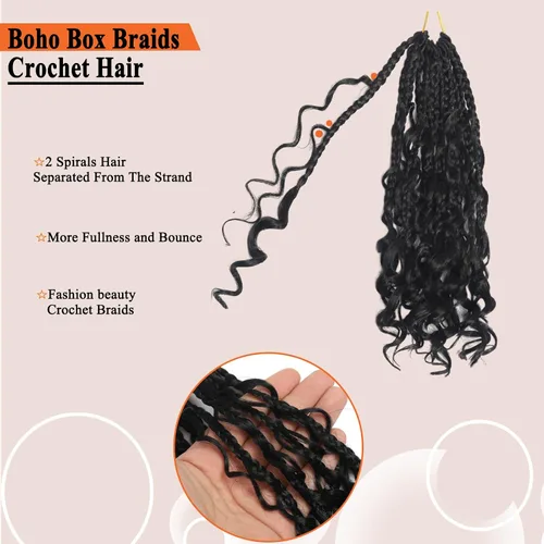 Vista 5 de Flagship 9 Paquetes Goddess Box Braids Cabello de Ganchillo para Mujeres Negras - 10 Pulgadas Pre-enrollado con Puntas Rizadas, Estilo Bohemio 1b