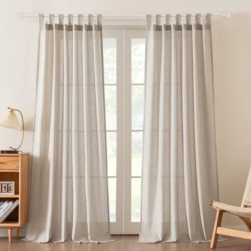Vista 14 de FantasDecor Cortinas de lino de 63 pulgadas de largo, 2 paneles con pestañas superiores para sala de estar/dormitorio, cortinas texturizadas de lino