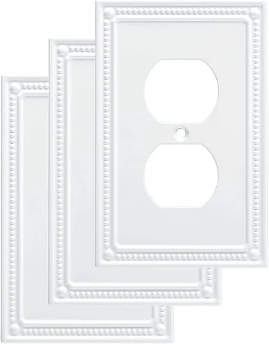 Vista 11 de Franklin Brass Placa de pared clásica con cuentas (1 unidad) para interruptor de luz, color blanco puro, protector de palanca de 1 banda, toma