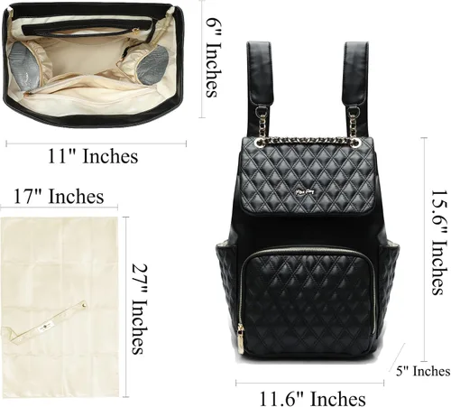 Vista 3 de miss fong Mochila para pañales para bebé niño y niña, bolsa de cuero para bebé con 13 bolsas de organización de pañales, cambiador, correas
