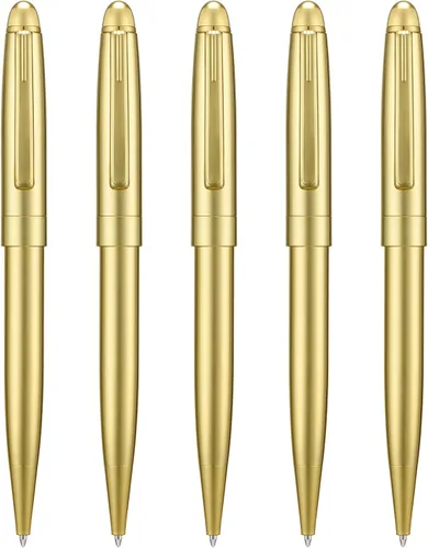 Vista 2 de Wikult Juego de 5 bolígrafos dorados con repuestos adicionales, tinta negra de punta media de 0.039 in, gran bolígrafo de metal de escritura suave