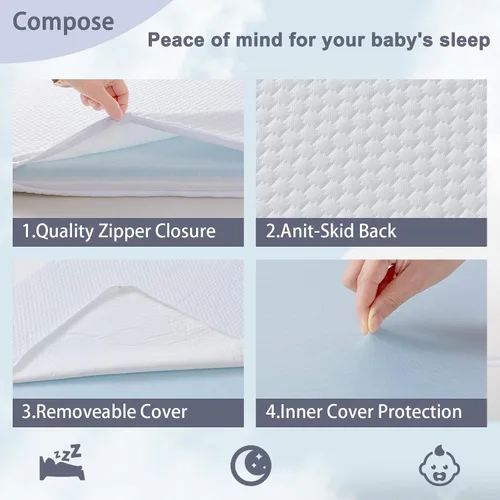 Vista 4 de Lisara Colchón para Moisés de Bebé, 30 x 18 pulgadas, Colchón de Espuma Viscoelástica de Gel de Doble Cara para Moisés con Cubierta Impermeable