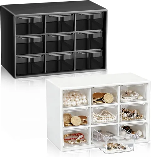 Vista 11 de Wenqik 2 Piezas Mini Cajones de Almacenamiento Organizador de Caja de Herramientas para Maestros con 9 Cajones Transparentes Pequeño Organizador