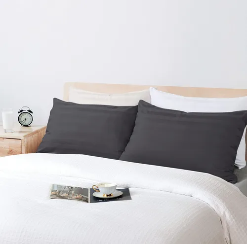 Vista 13 de Juego de 2 protectores de almohada estándar, 100% algodón egipcio con cremallera, 400 hilos, tejido satinado, algodón, color beige, fundas