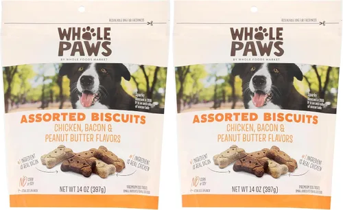 Vista 7 de Whole Paws, Galletas para perros, sabores surtidos (pollo, tocino y mantequilla de maní), 14 onzas