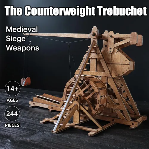 Vista 4 de Mini contrapeso Trebuchet con ruedas Europa Medieval Siege Carro Catapulta Armas DIY 3D Rompecabezas de madera Kits de modelos mecánicos Proyectos