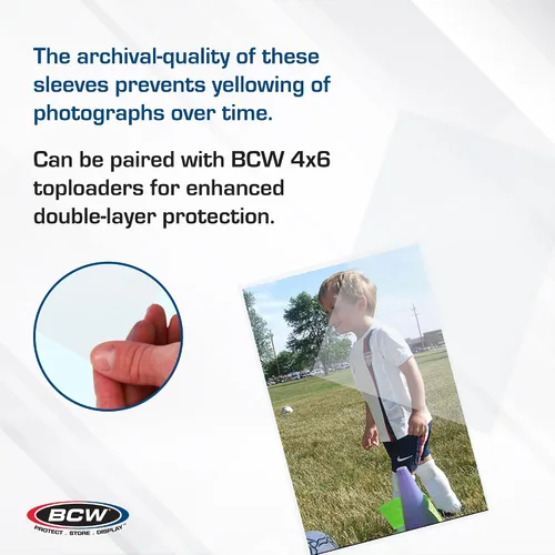 Vista 4 de BCW Fundas para fotografías de 4 x 6, 200 unidades, polipropileno transparente de calidad de archivo, sin ácidos para impresiones artísticas