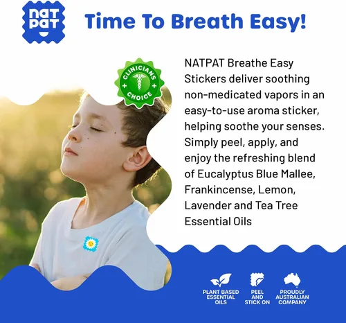 Vista 5 de NATPAT - Calcomanías Breathe Easy – Parche descongestionante para niños y adultos – Alivio natural del resfriado y alergia para la congestión, libre