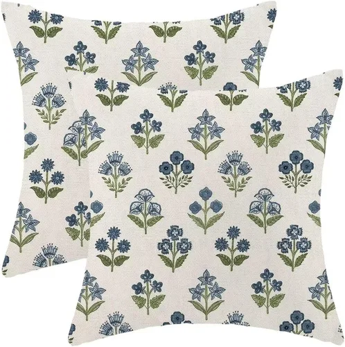 Vista 9 de AEIOAE Fundas de Almohada Costeras de 16 x 16 Pulgadas Juego de 2, Fundas Decorativas de Lino con Estampado de Peces Azules de Playa Oceánica