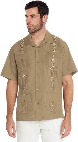 Vista 19 de vkwear Camisa de vestir de manga corta para hombre, estilo guayabera, cubana, playa, boda, informal, para hombre