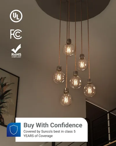 Vista 7 de Sunco paquete de 6 bombillas LED G25, globo Edison de filamento, bombilla de iluminación de tocador para baño y dormitorio, 500 lm, 5 W