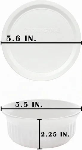 Vista 6 de CorningWare, cazuelas redondas estilo francés de 16 onzas con cubierta plástica, Blanco
