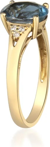 Vista 2 de Gin & Grace Anillo de topacio azul Londres de oro amarillo de 10 quilates con diamantes para mujer, joyería hecha a mano con forma de topacio azul