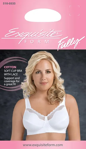 Vista 6 de Exquisite Form 5100535 Fully Cotton Soft Cup Wireless Full-Coverage Bra with Back Closure & Lace