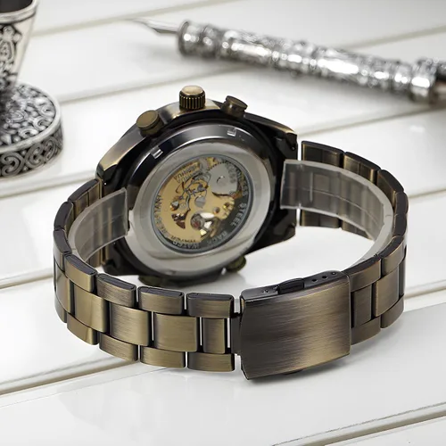 Vista 4 de Reloj automático de acero de aleación de bronce vintage para hombre CH19-S, CH19-S, Lujo, moda, casual, negocios, steampunk