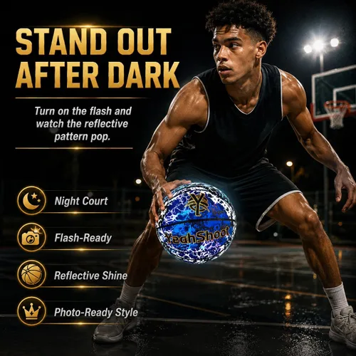 Vista 5 de Baloncesto brillante – Pelota iluminada para niños y jóvenes, holográfica reflectante y que brilla en la oscuridad, duradera y elegante para todas