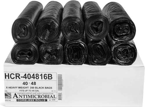 Vista 55 de Aluf Plastics Bolsas de basura de alta densidad, 10 galones, 4000 unidades, 6 micras (eq), 24 x 24 pulgadas, negras, para baño, oficina, industrial