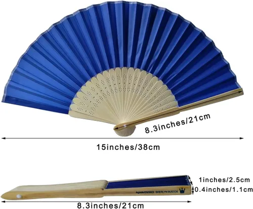 Vista 5 de Ventilador de seda plegable personalizado, abanicos de bambú personalizados para invitados de boda, despedida de soltera, baile, fiesta, decoración