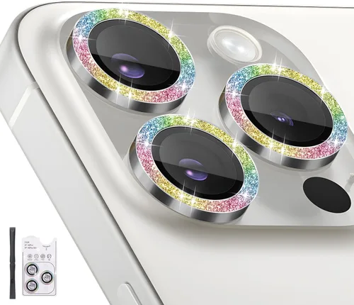 Vista 16 de Protector de lente de cámara para iPhone 16 Pro/iPhone 16 Pro Max, protector de lente de anillo de cámara de vidrio templado individual con bandeja