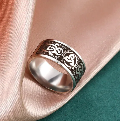 Vista 3 de Triquetra - Anillo de nudo de la Trinidad, nudo de bruja, nudo celta irlandés, anillo claddagh, anillo vikingo nórdico, joyería para hombres, mujeres