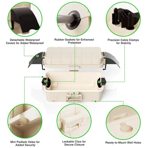 Vista 6 de IP55 Pequeña caja eléctrica al aire libre impermeable, para regleta Inner 5.9 x 3.2 x 1.8inch, Extension Cord Cover with Detachable Awning Covers