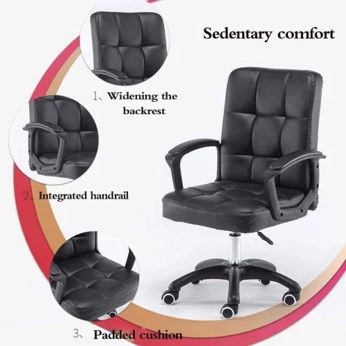 Vista 3 de Silla de computadora reclinable para almuerzo, silla cómoda para oficina, hogar, reposabrazos fijo ergonómico (A)