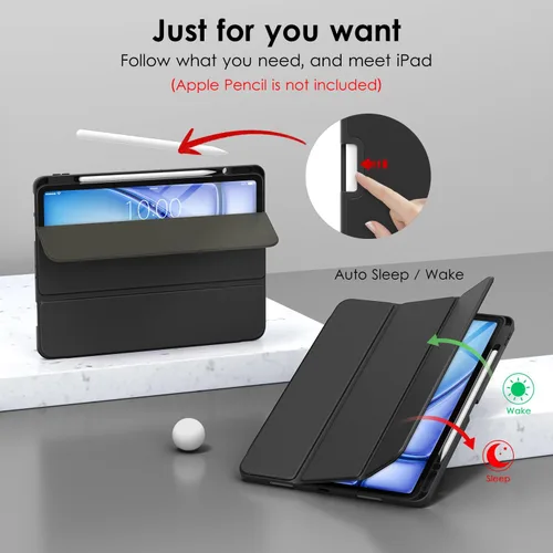 Vista 3 de DTTO Funda para iPad Air de 13 pulgadas M3/M2 2025/2024, iPad Pro de 12.9 pulgadas (6ª/5ª/4ª/3ª generación), funda suave con soporte triple delgado