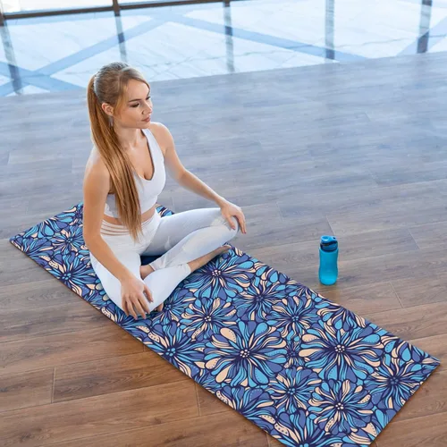 Vista 5 de Esterilla de yoga plegable de viaje de 0.059 in de grosor, antideslizante, ligera, portátil, esterilla de ejercicio de pilates, estiramientos