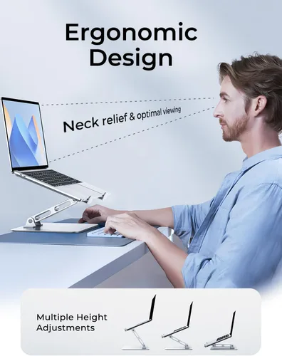 Vista 2 de Soporte ergonómico ajustable para computadora de escritorio, soporte plegable para computadora, atril de aluminio estable, soporte para portátil