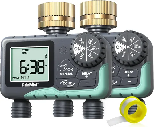 Vista 10 de RAINPOINT Temporizador de agua para manguera de jardín, temporizador de rociador de 2 zonas con retardo de lluvia, riego manual, riego automático