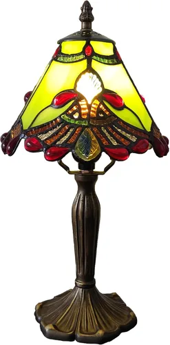 Vista 9 de Tiffany - Lámpara de mesa con perlas rojas, estilo barroco, vitral, luz de escritorio, pequeña lámpara de noche estilo Tiffany con bombilla LED