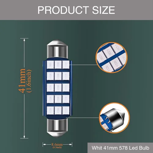 Vista 2 de UGSHY 2 unidades de bombillas LED para auto extremadamente brillantes, 1.6" 6000K 2835 Chipsets 1200LM para luces LED interiores de domo, mapa