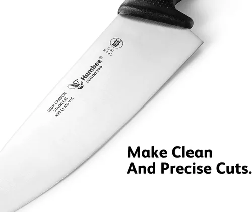 Vista 2 de Cuisine Pro - Cuchillo de chef de 8 pulgadas, hoja de acero inoxidable de alto carbono certificada NSF, borde afilado extra ancho, mango ergonómico