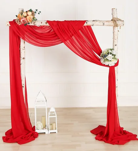 Vista 2 de 2 paneles de cortinas de tela de gasa para arco de boda, paneles de cortina de telón de fondo de fiesta, decoración de ceremonia y recepción