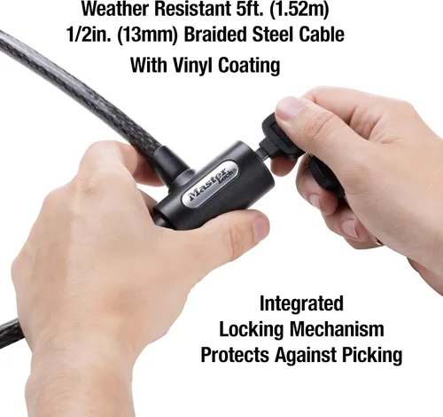Vista 3 de Master Lock 8364DCC Candado de cable para bicicleta con llave, 1.5 m de largo, Negro