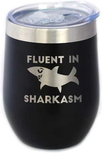 Vista 9 de Personalizado Fluido en Sharkasm - Vaso Tumbler de Vino Personalizado de Tiburón Divertido con Tapa Deslizante - Taza Aislada de Acero Inoxidable